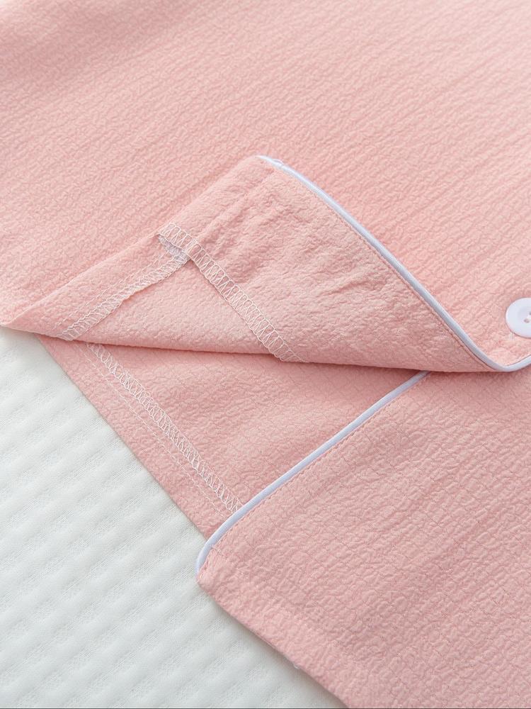 Women's Heart/All Over Fruit Print Contrast Binding Pyjama Set, Short Sleeve Lapel Neck Button Up Top & Elastic Waist Shorts PJ Set, Casual Comfy Loungewear Set for Women