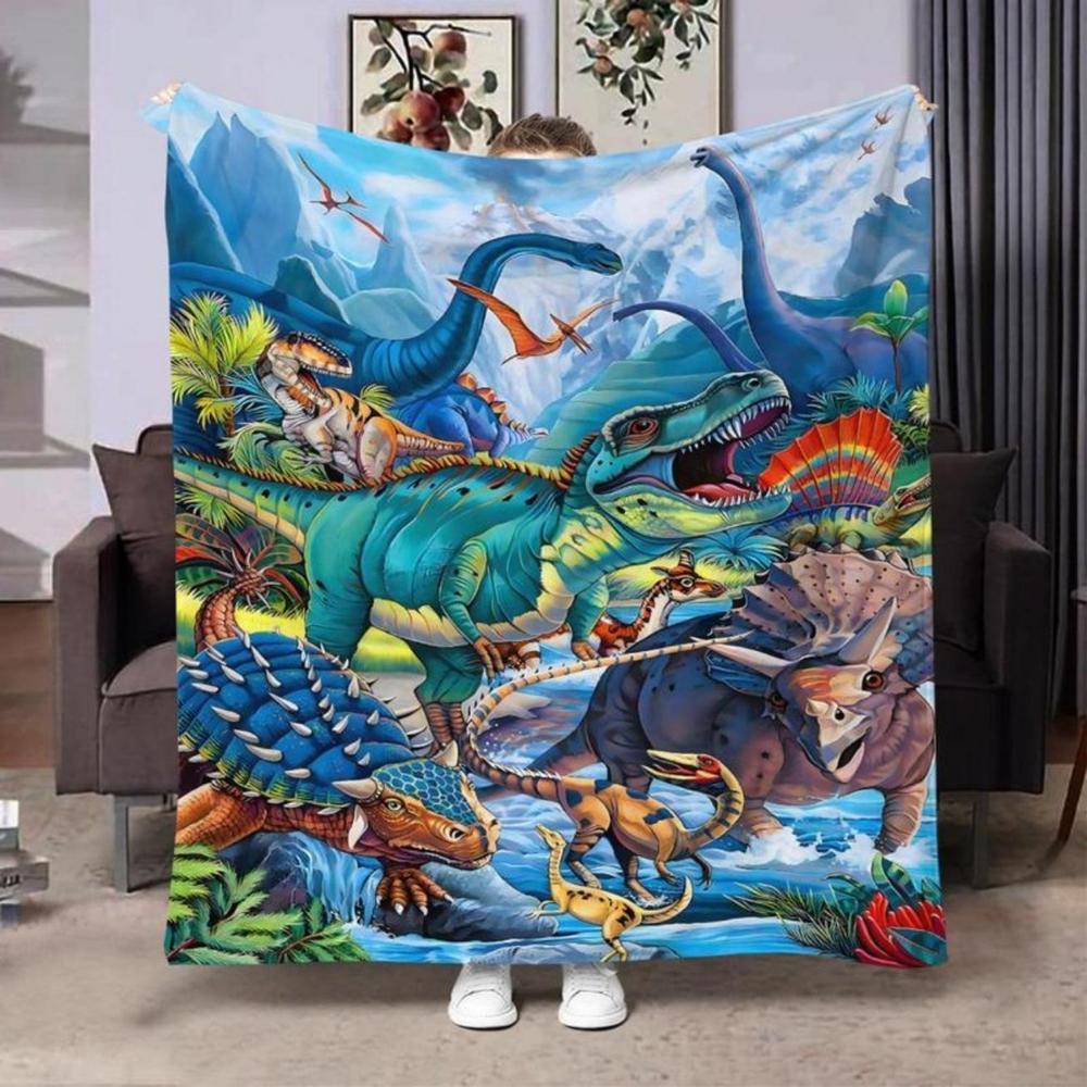 Soft Funny Throw Blanket Cartoon Dinosaur Print Blanket,Casual,Air-conditioned Room Blanket,Cool Bedroom Accessories,Bedroom Gadgets,Warm Nap Blankets For Home & Office,Christmas Gifts,Christmas Decorations
