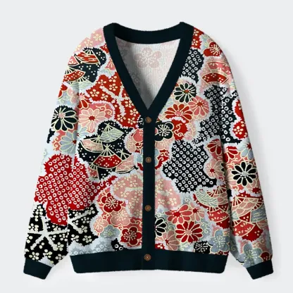 Tokyo-Tiger Floral Symphony Ugly Cardigan Sweater