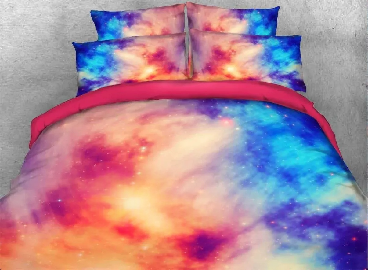 3D Pink Blue Contrast Galaxy Print 4-Piece Bedding Set/Duvet Cover Set