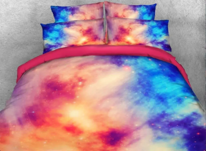 3D Pink Blue Contrast Galaxy Print 4-Piece Bedding Set/Duvet Cover Set Microfiber