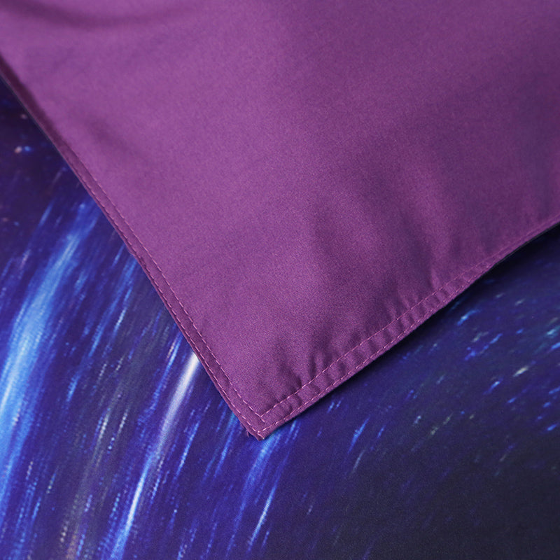 3D Purple Galaxy Printed Bedding Set, 4-Piece Black Hole Galaxy Duvet Cover Set with Flat Sheet 2 Pillowcases