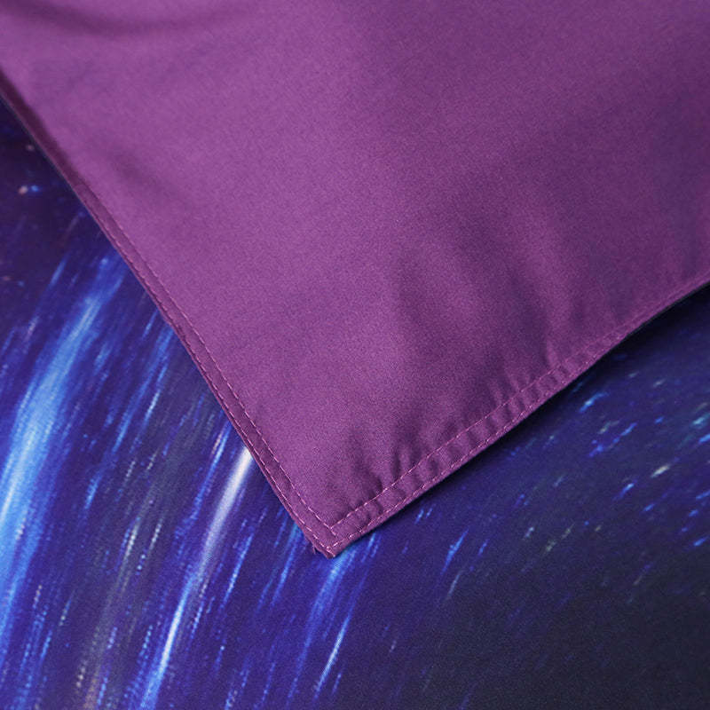 3D Purple Galaxy Printed Bedding Set, 4-Piece Black Hole Galaxy Duvet Cover Set with Flat Sheet 2 Pillowcases