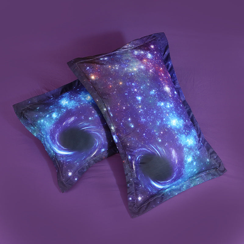 3D Purple Galaxy Printed Bedding Set, 4-Piece Black Hole Galaxy Duvet Cover Set with Flat Sheet 2 Pillowcases