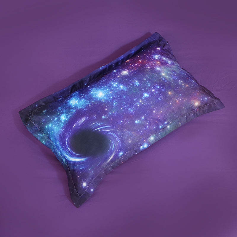 3D Purple Galaxy Printed Bedding Set, 4-Piece Black Hole Galaxy Duvet Cover Set with Flat Sheet 2 Pillowcases