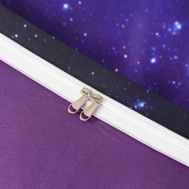 3D Purple Galaxy Printed Bedding Set, 4-Piece Black Hole Galaxy Duvet Cover Set with Flat Sheet 2 Pillowcases