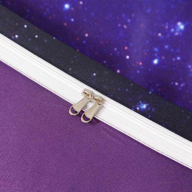 3D Purple Galaxy Printed Bedding Set, 4-Piece Black Hole Galaxy Duvet Cover Set with Flat Sheet 2 Pillowcases