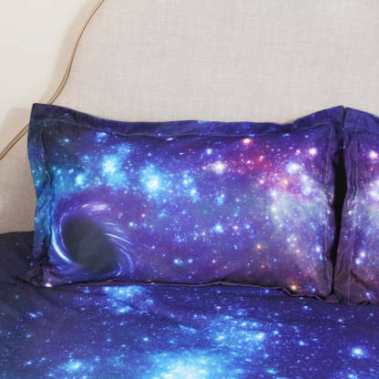 3D Purple Galaxy Printed Bedding Set, 4-Piece Black Hole Galaxy Duvet Cover Set with Flat Sheet 2 Pillowcases
