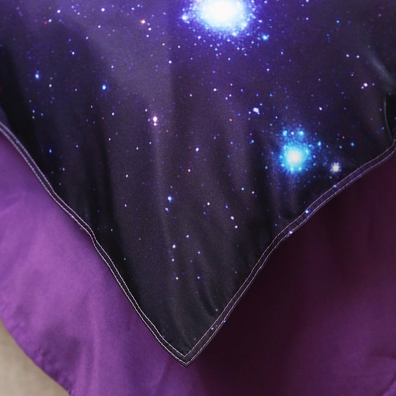 3D Purple Galaxy Printed Bedding Set, 4-Piece Black Hole Galaxy Duvet Cover Set with Flat Sheet 2 Pillowcases