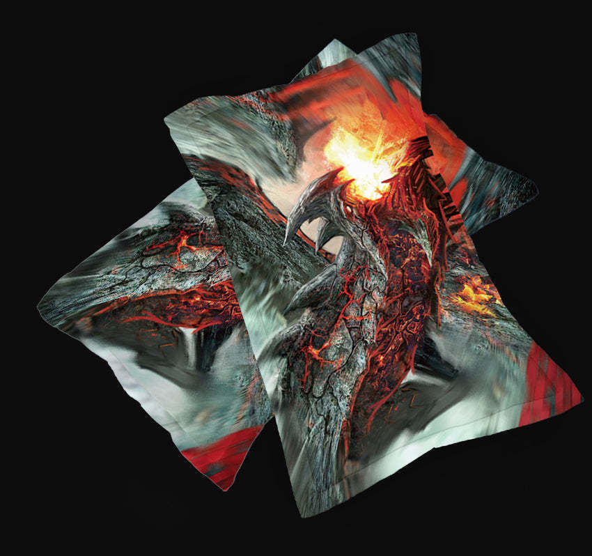 Fire Dragon Spouting Fire Print 4-Piece Duvet Cover Set with Flat Sheet 2 Pillowcases