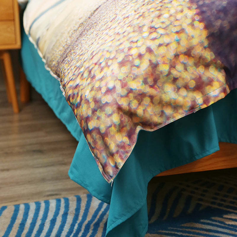 Beach Bedding Set, Drift Message Bottle on Sand Printed 4-Piece Duvet Cover Set Microfiber with Flat Sheet 2 Pillowcases