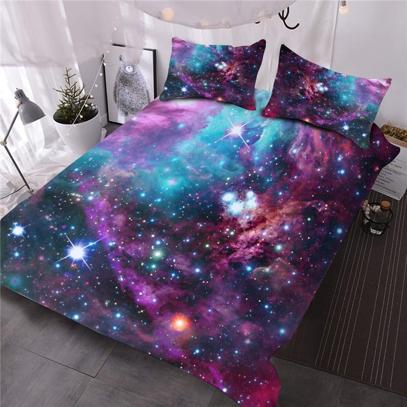 3D Starry Purple Galaxy Outer Space 3-Piece Comforter Set/Bedding Set 