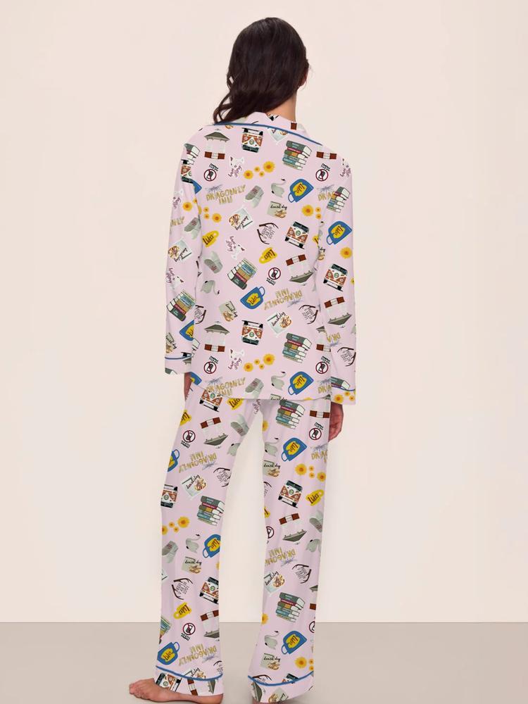 Women's Fall Winter Pajama Set, Stars Hollow Gilmore Comfortable Sleepwear, Cute Elegant Long Sleeve Pants Two-Piece Loungewear