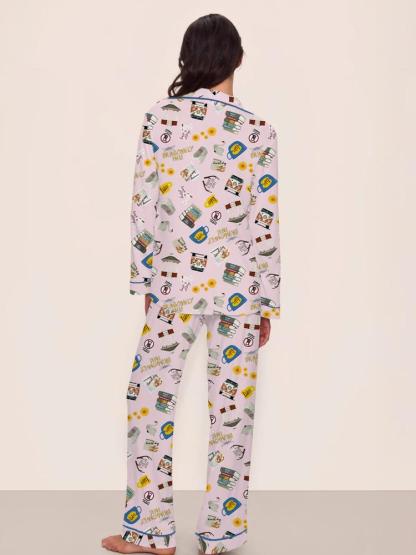 Women's Fall Winter Pajama Set, Stars Hollow Gilmore Comfortable Sleepwear, Cute Elegant Long Sleeve Pants Two-Piece Loungewear