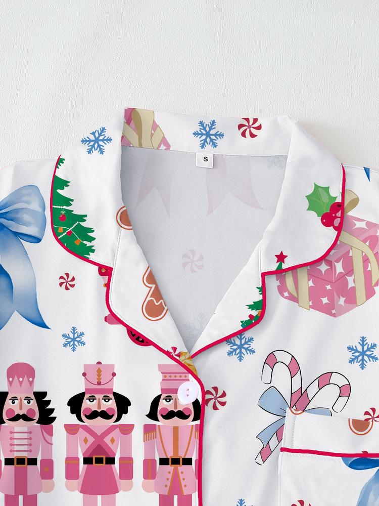 【Christmas Pajamas】Women's Christmas Pajama Set, Elegant Long Sleeve Top & Pants, Fitted Comfortable Sleepwear, Fall Winter Home Wear, Christmas gifts, Gingerbread man，Christmas tree, Snowflake, Candy, Casual Comfy Pajama