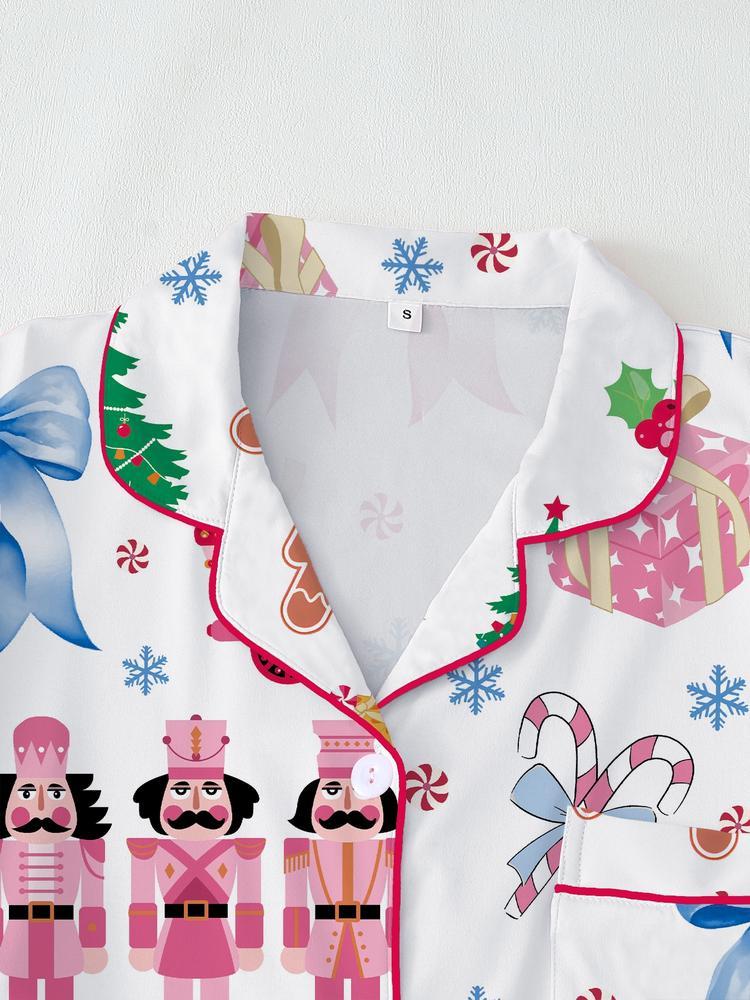 【Christmas Pajamas】Women's Christmas Pajama Set, Elegant Long Sleeve Top & Pants, Fitted Comfortable Sleepwear, Fall Winter Home Wear, Christmas gifts, Gingerbread man，Christmas tree, Snowflake, Candy, Casual Comfy Pajama