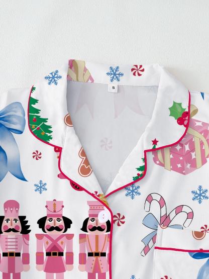 【Christmas Pajamas】Women's Christmas Pajama Set, Elegant Long Sleeve Top & Pants, Fitted Comfortable Sleepwear, Fall Winter Home Wear, Christmas gifts, Gingerbread man，Christmas tree, Snowflake, Candy, Casual Comfy Pajama