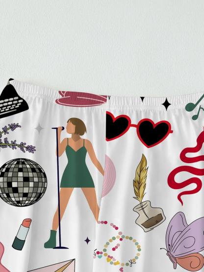 In my showgirl Women's Elegant Long Sleeve Pajama Set, Comfortable All over Print Sleepwear, Fitted Home Wear for Fall & Winter, Perfect Gift for Fans，cozy chic pajamas ,music Lovers