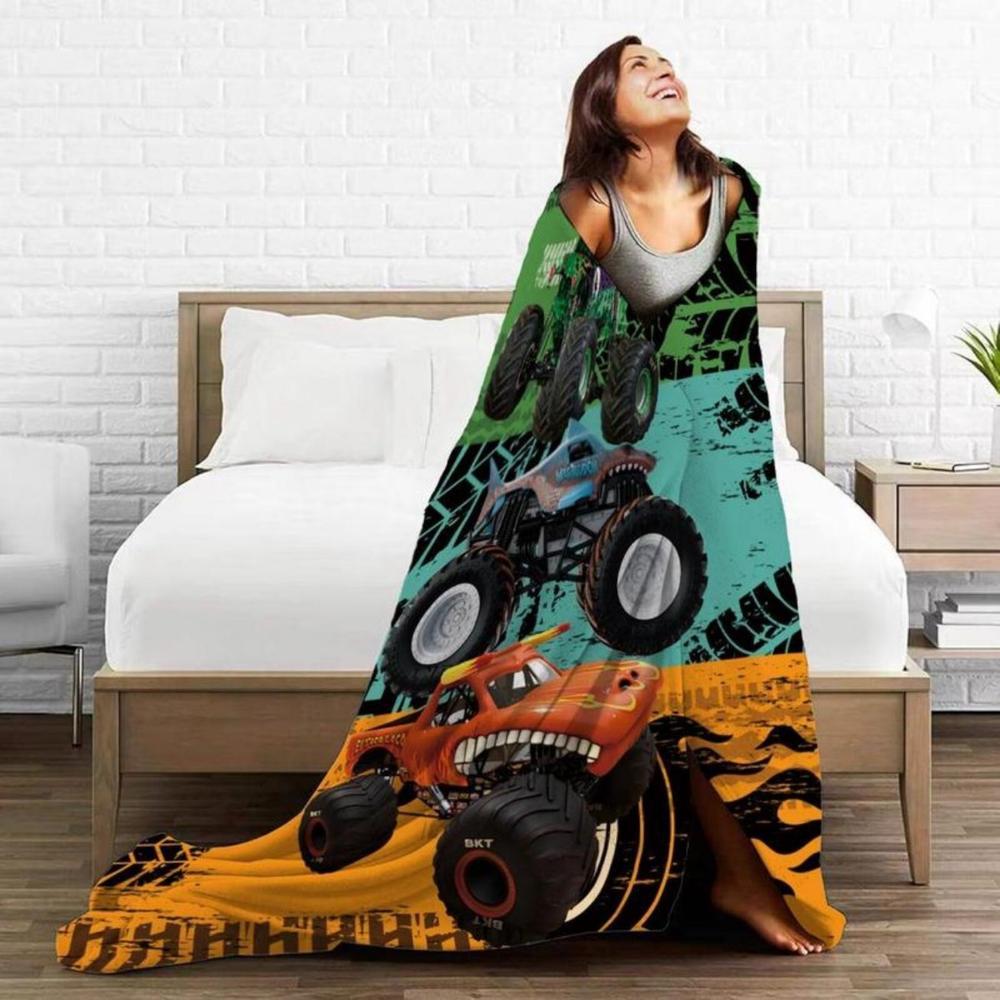 Soft Funny Throw Blanket Monster Truck Pattern Blanket Comfortable Throw,Warm Napping For Home Office Travel Camping