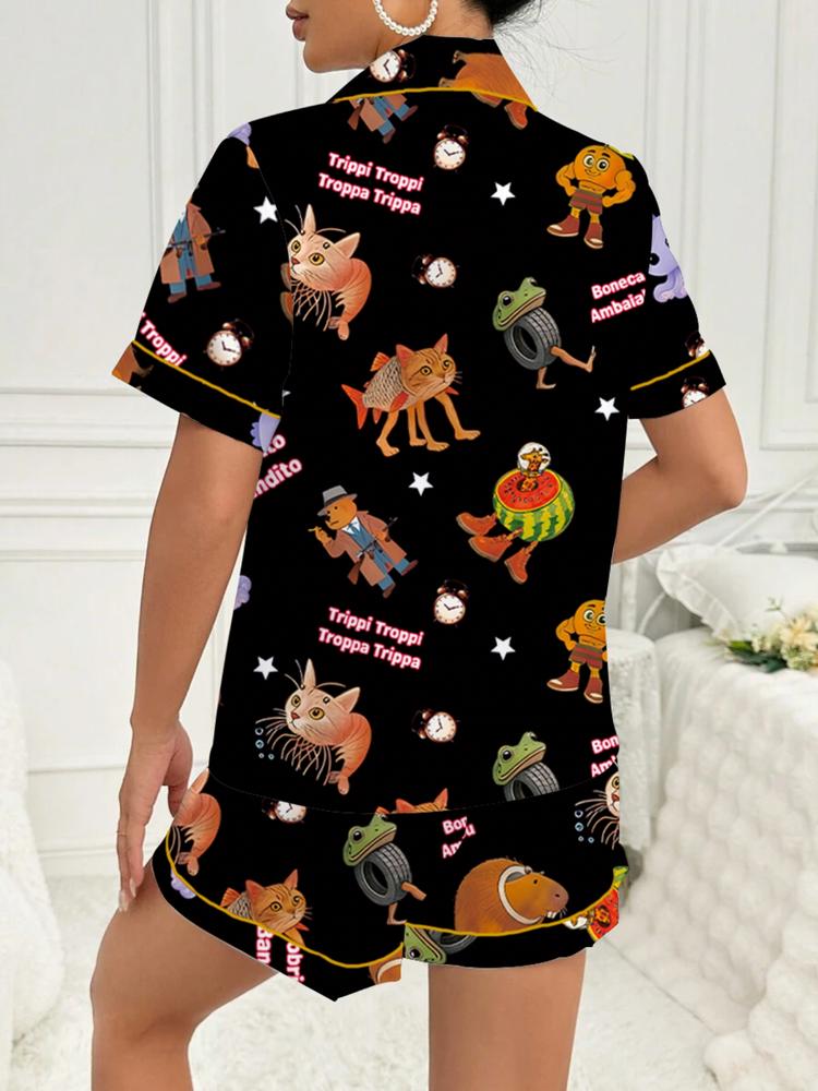 brain rot Teen Boys' Sleepwear Set, Fun Game Night, Role-Playing Party Wear, Cartoon Pattern Home Clothes, Cartoon Print Pajama, birthday&Christmas gifts,