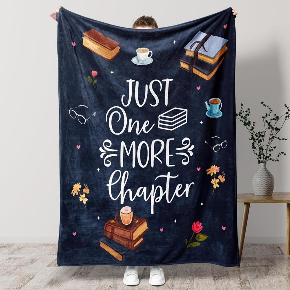 Soft Funny Throw Blanket Flannel For Book Lovers "Just One More Chapte