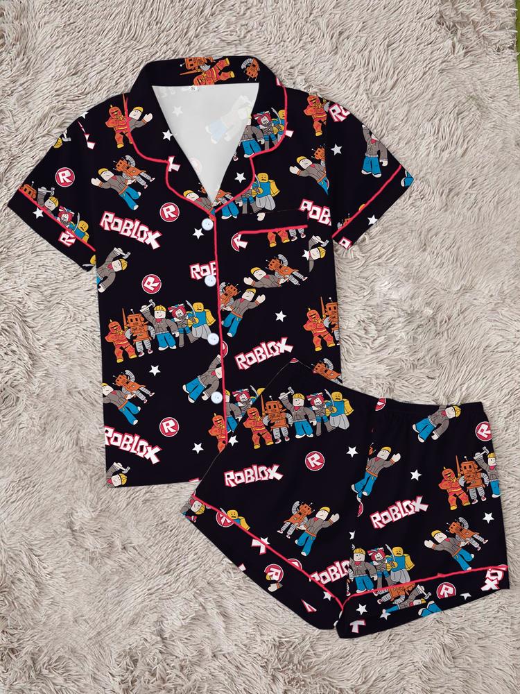 Roblox Boys' Teen Sleepwear Set, Fun Game Night, Role-Playing Party Wear, All Seasons Fitted Home Clothes, Minecraft, Print Sleepwear