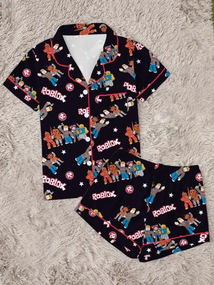 Roblox Boys' Teen Sleepwear Set, Fun Game Night, Role-Playing Party Wear, All Seasons Fitted Home Clothes, Minecraft, Print Sleepwear