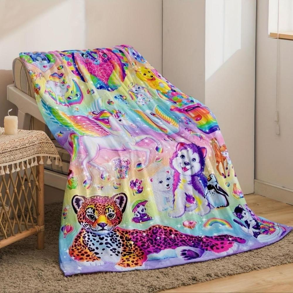 Soft Funny Throw Blanket Cute Whimsical Unicorn & Cheetah Print Fleece