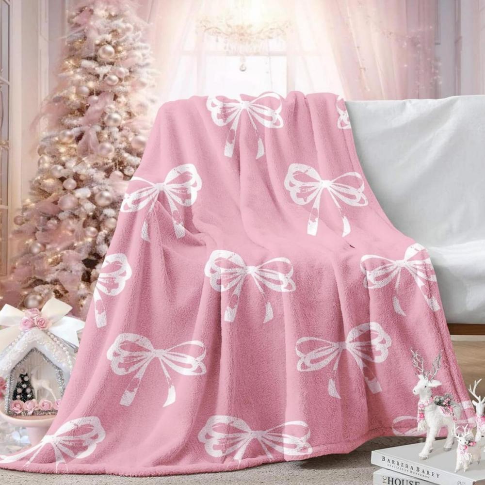 Soft Funny Throw Blanket Cute Pink Bow Coquette Girly Blanket Gifts Fo