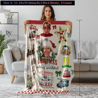 Christmas fleece blanket featuring Home Alone and Christmas Vacation designs with festive movie elements. Cozy, soft, and warm, perfect for holiday décor, bedroom, living room, or office naps. Adds fun and nostalgic Christmas spirit.