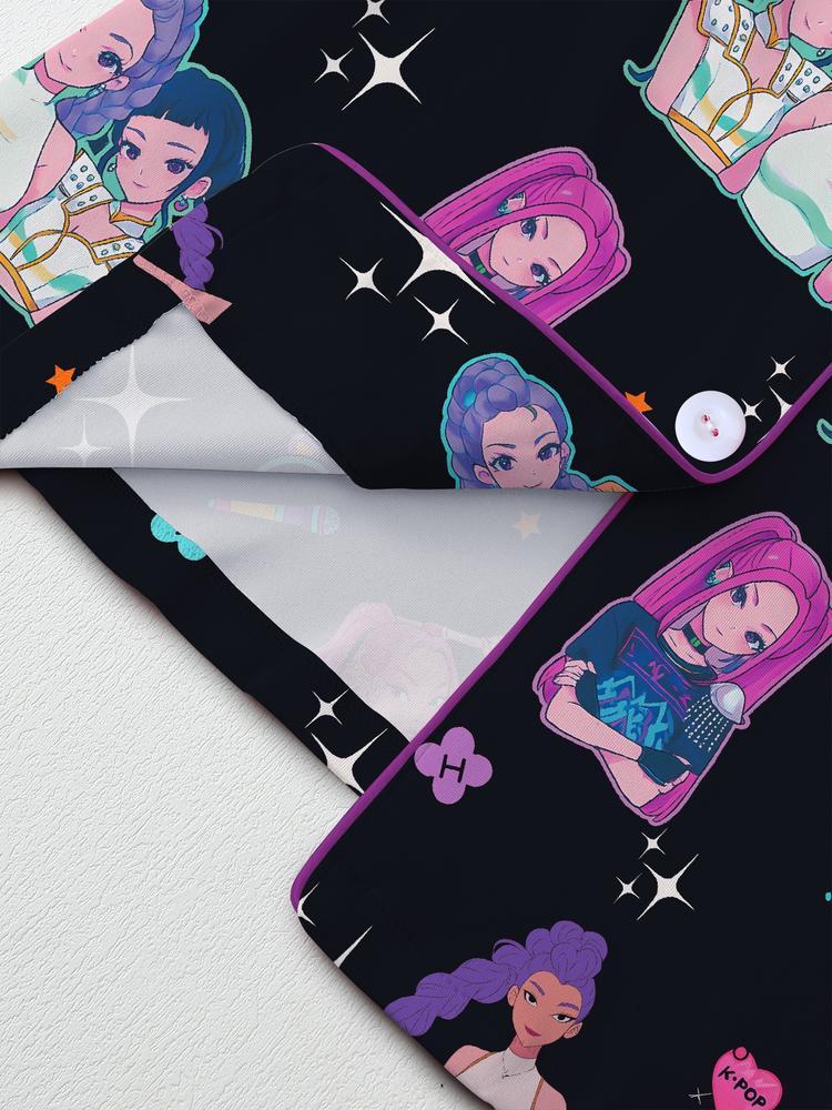 Women's K-Pop Demon Hunter Tiger Pajama Set, Two-Piece Short Sleeve Button-Up Top & Shorts, Comfortable Home Wear, Netflix Fan Gift