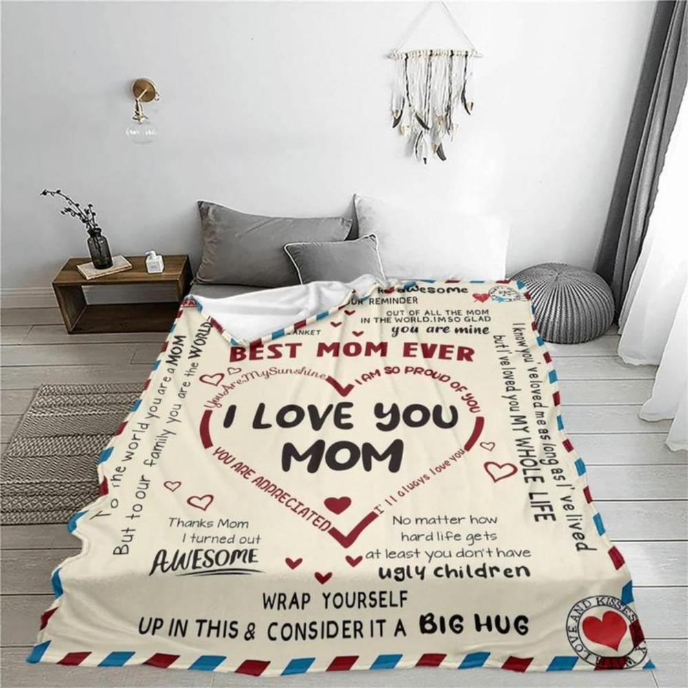 Soft Funny Throw Blanket Letter To Mom Pattern Blanket Comfortable Warm Throw,Air-conditioned Room Warm Nap For Home Office Travel Bedroom Accessories