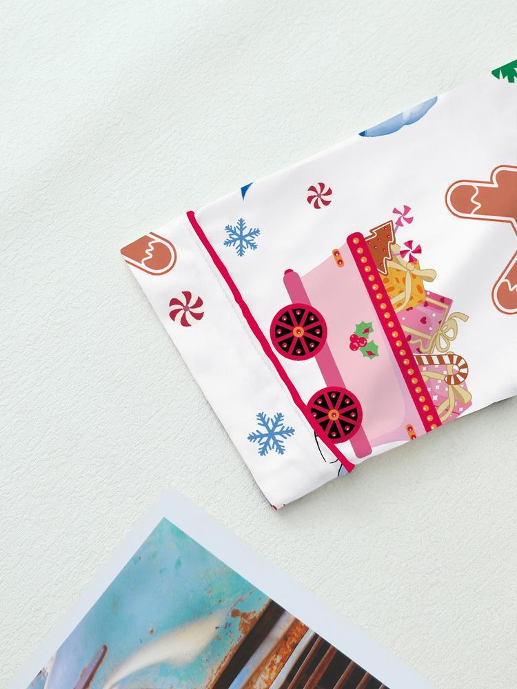 【Christmas Pajamas】Women's Christmas Pajama Set, Elegant Long Sleeve Top & Pants, Fitted Comfortable Sleepwear, Fall Winter Home Wear, Christmas gifts, Gingerbread man，Christmas tree, Snowflake, Candy, Casual Comfy Pajama