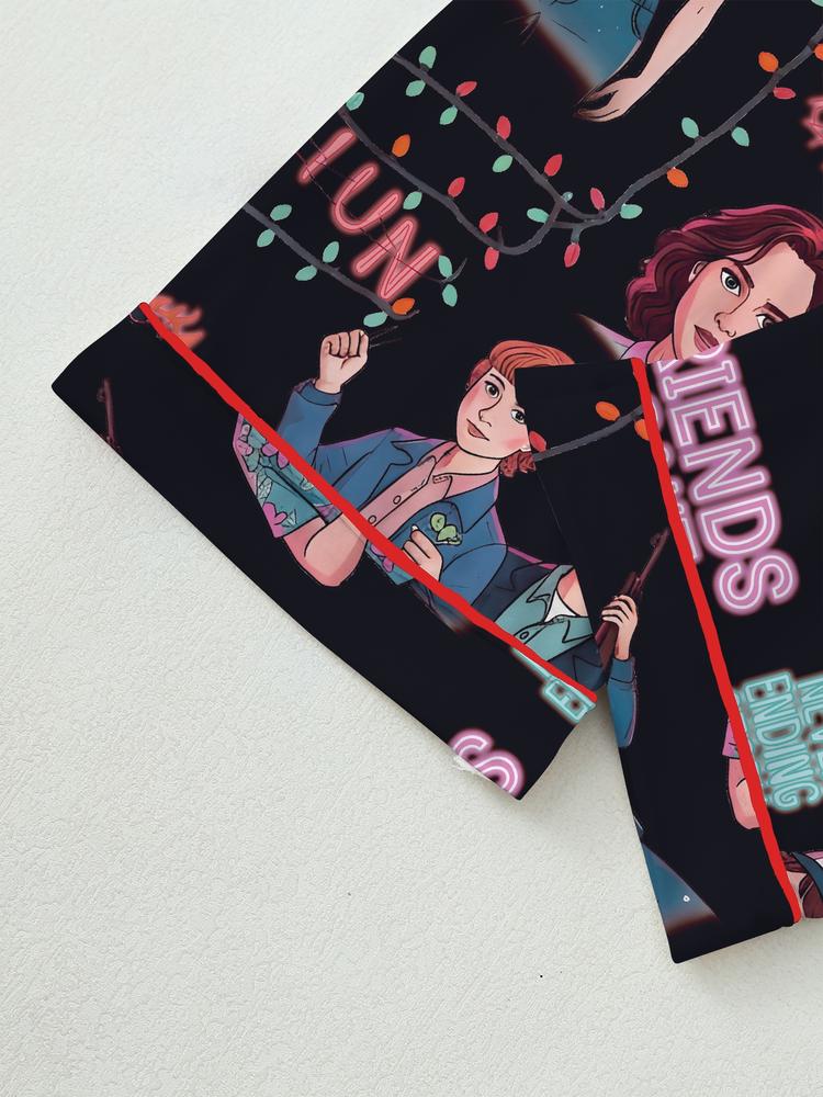 Stranger Things Fall Winter Long Sleeve Pajama Set, Comfortable Sleepwear, Movie Party Gift, netflix fans,Eleven,dusin,max,stranger things S4,upside down,christmas lights