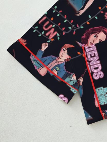 Stranger Things Fall Winter Long Sleeve Pajama Set, Comfortable Sleepwear, Movie Party Gift, netflix fans,Eleven,dusin,max,stranger things S4,upside down,christmas lights