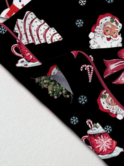 Women's Christmas Pajama Set Two-Piece Sleepwear Short Sleeve Button-Up Top & Shorts Casual Home Wear Comfortable Party