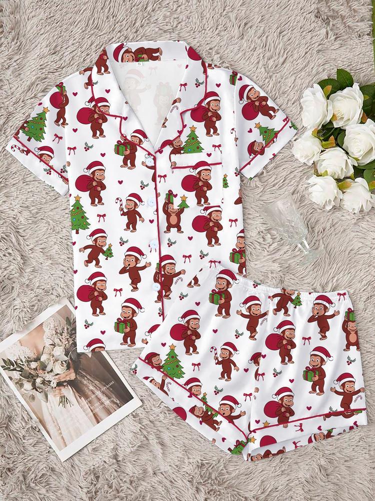 Cute Christmas Monkey Pajama Set, Comfortable Sleepwear for All Season