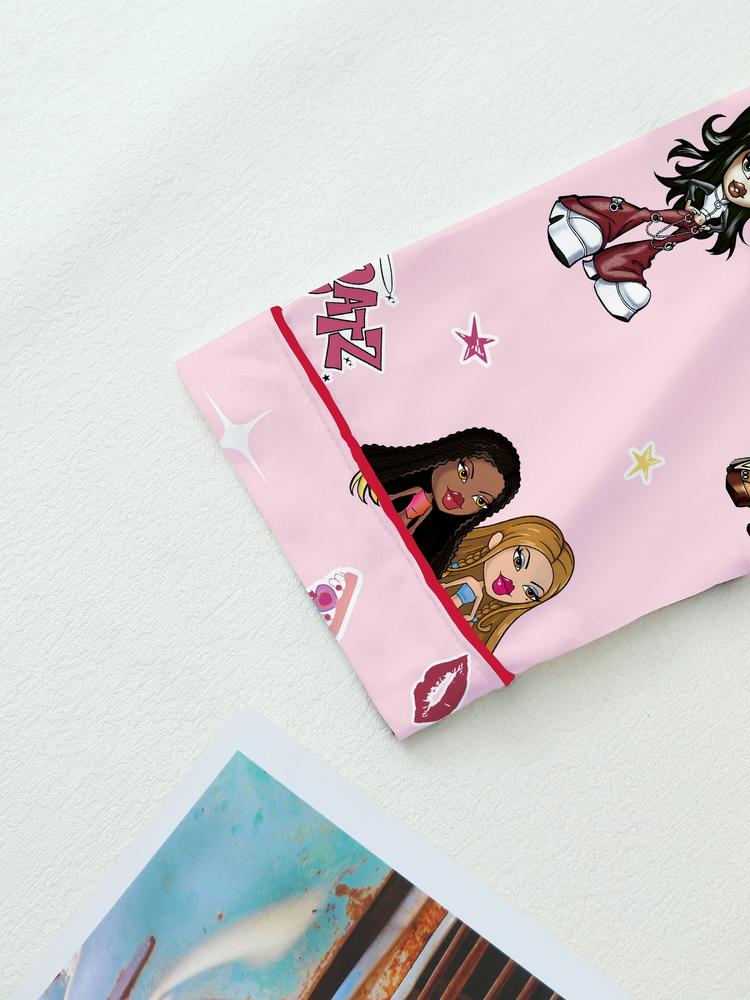 Y2K pajamas,doll pajamas,Autumn Winter Women's Pajamas Set, Cute Elegant Long Sleeve Top & Pants, Fitted Home Wear, All over Graphic Pattern, Moderate Fabric