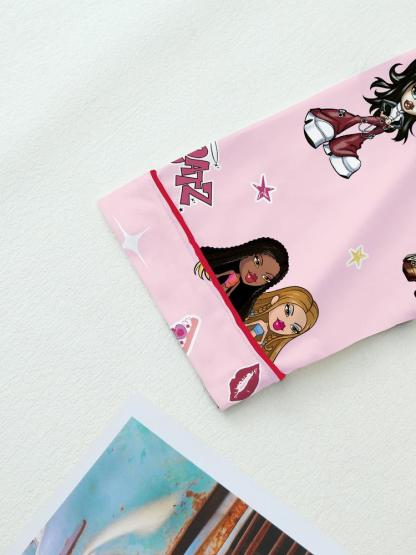 Y2K pajamas,doll pajamas,Autumn Winter Women's Pajamas Set, Cute Elegant Long Sleeve Top & Pants, Fitted Home Wear, All over Graphic Pattern, Moderate Fabric