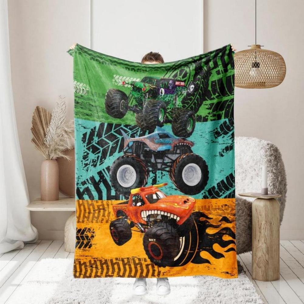 Soft Funny Throw Blanket Monster Truck Pattern Blanket Comfortable Throw,Warm Napping For Home Office Travel Camping