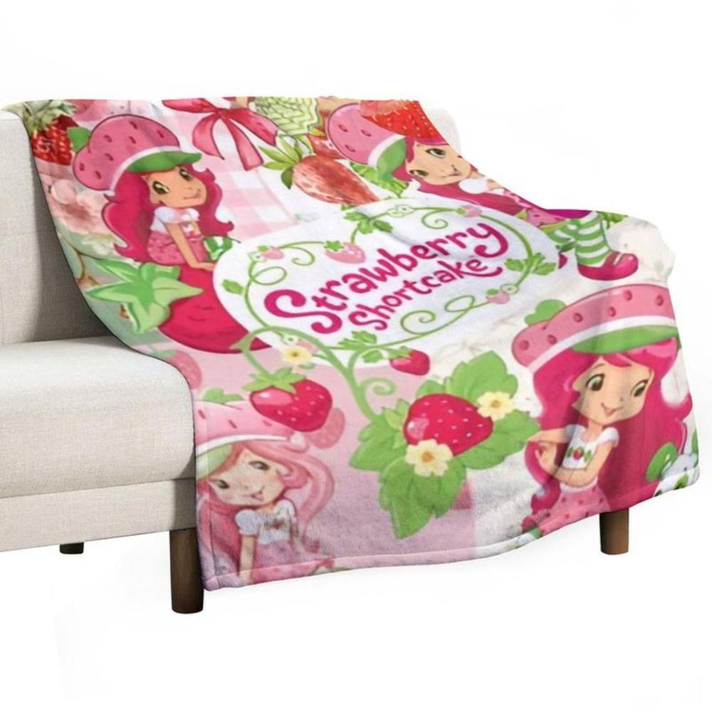 Soft Funny Throw Blanket Strawberry Shortcake Blanket Plush Cartoon Print Blankets,Perfect For Travel Or Home Comfort
