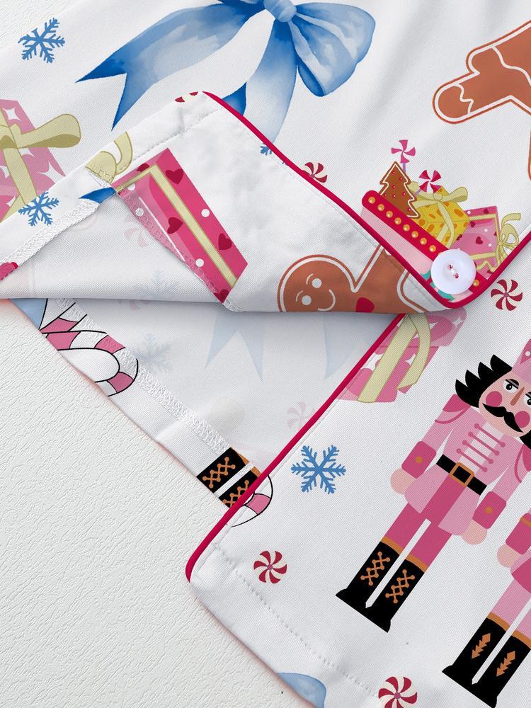 【Christmas Pajamas】Women's Christmas Pajama Set, Elegant Long Sleeve Top & Pants, Fitted Comfortable Sleepwear, Fall Winter Home Wear, Christmas gifts, Gingerbread man，Christmas tree, Snowflake, Candy, Casual Comfy Pajama