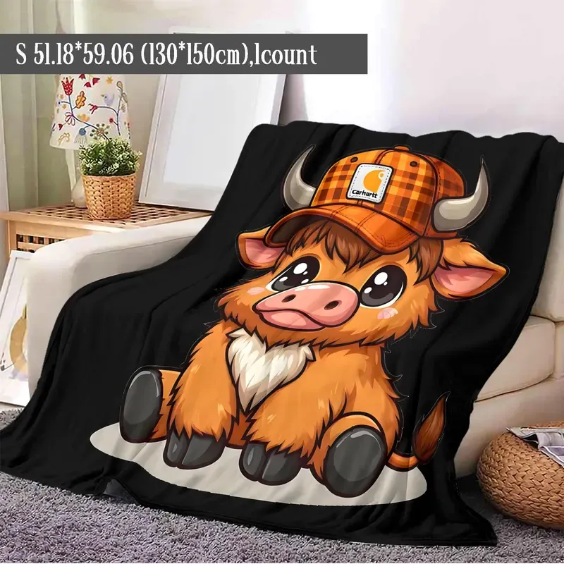 Cute Highland Cow Soft Throw Blanket – Cozy Lightweight Nap Blanket for Home, Office, Travel & Camping