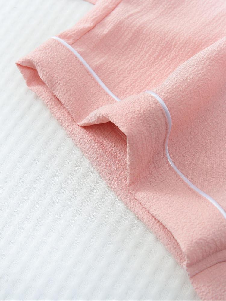 Women's Heart/All Over Fruit Print Contrast Binding Pyjama Set, Short Sleeve Lapel Neck Button Up Top & Elastic Waist Shorts PJ Set, Casual Comfy Loungewear Set for Women