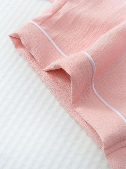 Women's Heart/All Over Fruit Print Contrast Binding Pyjama Set, Short Sleeve Lapel Neck Button Up Top & Elastic Waist Shorts PJ Set, Casual Comfy Loungewear Set for Women