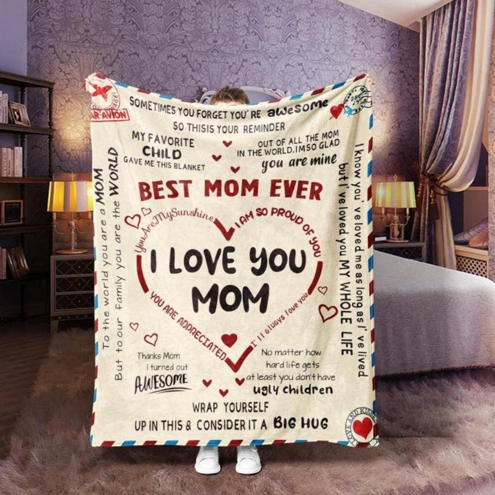 Soft Funny Throw Blanket Letter To Mom Pattern Blanket Comfortable Warm Throw,Air-conditioned Room Warm Nap For Home Office Travel Bedroom Accessories