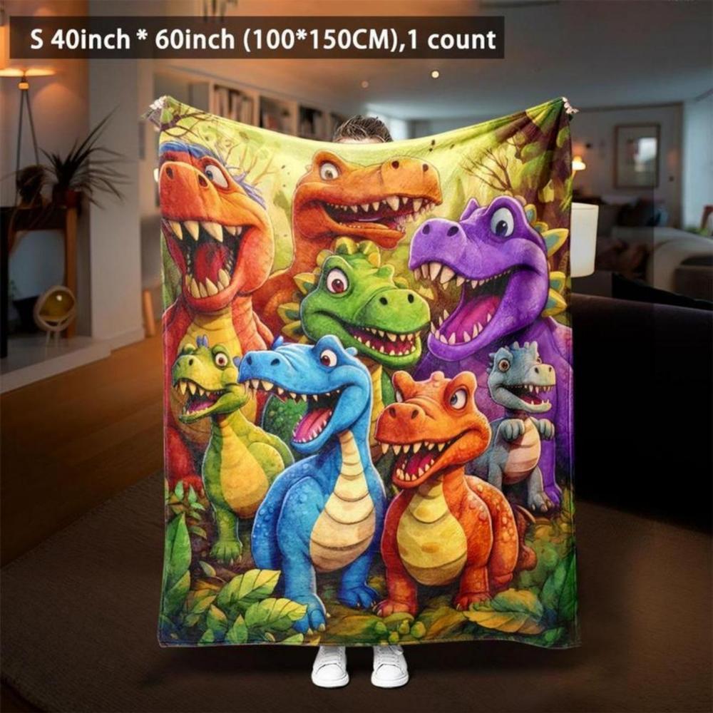 Soft Funny Throw Blanket Cartoon Dinosaur Pattern Plush Blanket Warm Throw,Air-conditioned Room,Warm Nap For Home & Office