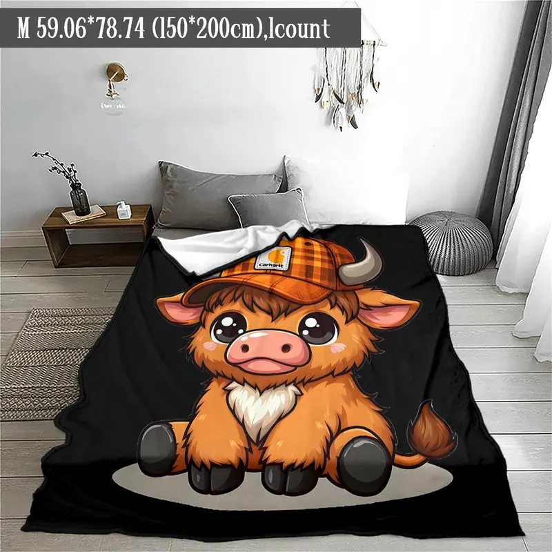 Cute Highland Cow Soft Throw Blanket – Cozy Lightweight Nap Blanket for Home, Office, Travel & Camping