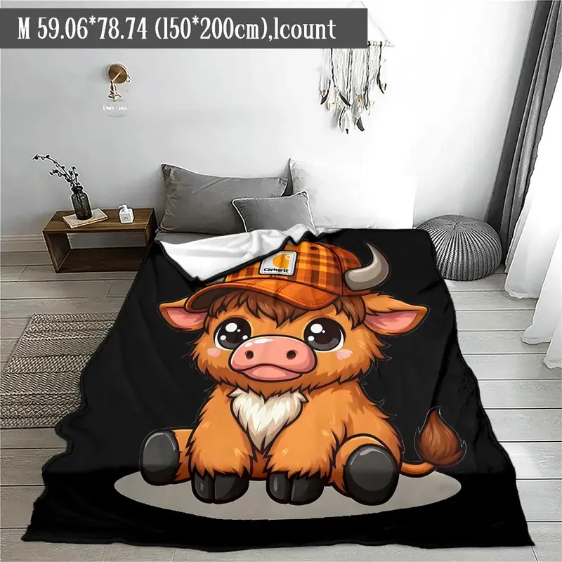 Cute Highland Cow Soft Throw Blanket – Cozy Lightweight Nap Blanket for Home, Office, Travel & Camping