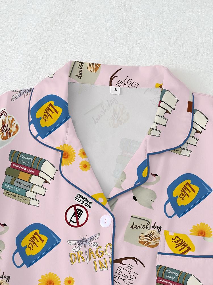 Women's Fall Winter Pajama Set, Stars Hollow Gilmore Comfortable Sleepwear, Cute Elegant Long Sleeve Pants Two-Piece Loungewear